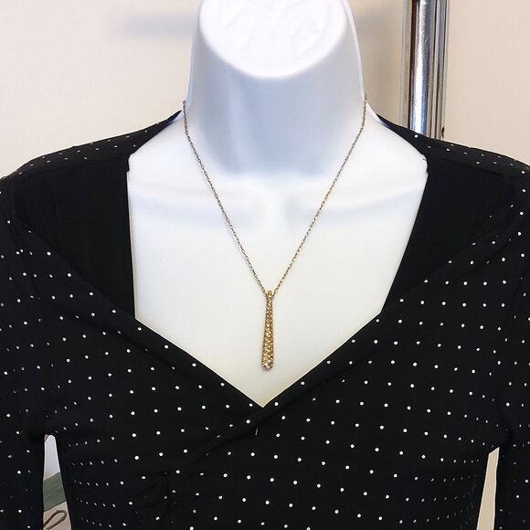 New Monet  Yellow Citrine Crystal Teardrop Charm Pendant Gold Tone Necklace - Picture 12 of 12